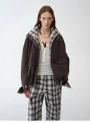 "Monsoon Climate" Retro Plaid Stitching Cotton Fabric Silhouette Spring New Short Jacket for Women