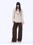 Vintage Linen Shirt Skirt Two-Piece Spring"Plaid Sketch"