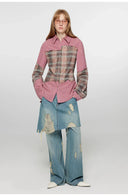 Tencel Blended Fake Two-Piece Stitching Jeans Women'S Ripped Raw Edge Straight Wide-Leg Pants"Fashionable Sniper"