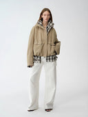 "Monsoon Climate" Retro Plaid Stitching Cotton Fabric Silhouette Spring New Short Jacket for Women