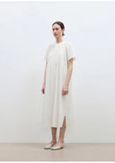 "First Love Island" Cotton Stand Collar Pleated Short Sleeve Shirt Dress for Women