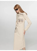 "Style in the City" Original Printed One-Shoulder Bias-Cut Dress Women'S Pleated Waist Slimming Long Dress Spring