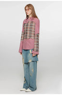 Tencel Blended Fake Two-Piece Stitching Jeans Women'S Ripped Raw Edge Straight Wide-Leg Pants"Fashionable Sniper"