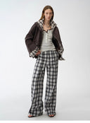 "Monsoon Climate" Retro Plaid Stitching Cotton Fabric Silhouette Spring New Short Jacket for Women