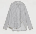 "Striped Fantasy" Casual Asymmetric Slanted Front Two-Wear Striped Long Sleeve Shirt