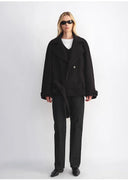 "Warm Cocoon" Italian Herringbone Wool Classic Lapel Micro-Coon Short Wool Coat for Women