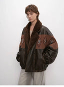"Jumping City" Imported Suede Sheep Leather Sheep Curl Lapel White Goose down Parka