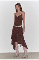 "Heart-Beating Invitation" Lazy Copper-Ammonia Rayon V-Neck Irregular Adjustable Mid-Length Suspender Dress