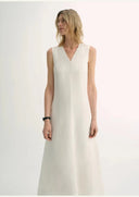 Lightweight and Zero-Pressure Cupro Linen Textured Anti-Wrinkle V-Neck Sleeveless A-Line Dress