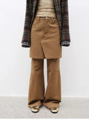 "Culotte Declaration" Retro Split Design Fake Two-Piece Twill Brushed Slightly Flared Slim Jeans