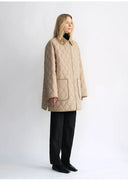 "Diamond Texture" Splicing Lapel 90 White Goose down Barn Jacket down Jacket Women