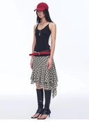 Tencel Acetate Plaid Irregular A-Line Skirt"Full-Level Ballet"