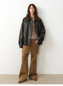 "Culotte Declaration" Retro Split Design Fake Two-Piece Twill Brushed Slightly Flared Slim Jeans