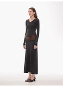 "Kalle Morning" Fashionable Fermented Washed Distressed Raw Edge V-Neck Waist Dress for Women