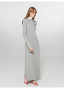 "Spring Muse" Merino Wool / Exquisite Polo Collar Waist-Cinching Knit A-Line Dress for Women