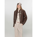 Retro Sheepskin Stand Collar Short Motorcycle Jacket “Caramel Mountain”