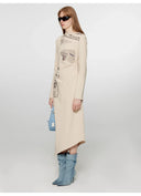 "Style in the City" Original Printed One-Shoulder Bias-Cut Dress Women'S Pleated Waist Slimming Long Dress Spring