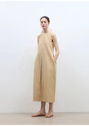 "Deyanuo" Hemp Three-Dimensional Hourglass Sleeveless round Neck Loose Slim Dress for Women