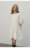 "Dream Island" Hepburn Style White Dress Temperament High-End Puff Sleeve Dress for Women