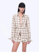 Vintage Linen Shirt Skirt Two-Piece Spring"Plaid Sketch"