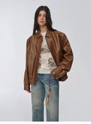 Imported Waxed Sheep Leather Retro Work Jacket Coat for Women "Fashionable Luke"
