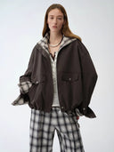 "Monsoon Climate" Retro Plaid Stitching Cotton Fabric Silhouette Spring New Short Jacket for Women