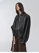 Imported Waxed Sheep Leather Retro Work Jacket Coat for Women "Fashionable Luke"