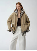 "Monsoon Climate" Retro Plaid Stitching Cotton Fabric Silhouette Spring New Short Jacket for Women