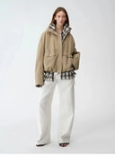 "Monsoon Climate" Retro Plaid Stitching Cotton Fabric Silhouette Spring New Short Jacket for Women