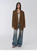 Vintage Suede/Waxy Goatskin Leather Mid-Length Suit Jacket "Bavaria"