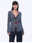 "Long Island Vacation" Wool Blend V-Neck Straight Shoulder Knitted Cardigan Spring
