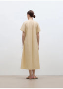 "First Love Island" Cotton Stand Collar Pleated Short Sleeve Shirt Dress for Women