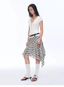 Tencel Acetate Plaid Irregular A-Line Skirt"Full-Level Ballet"
