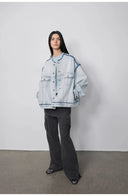 "Starry Sky Market" Luxury Brand Classic Washed Cotton Collarless Raw Edge Denim Jacket