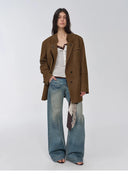 Vintage Suede/Waxy Goatskin Leather Mid-Length Suit Jacket "Bavaria"