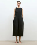 "Deyanuo" Hemp Three-Dimensional Hourglass Sleeveless round Neck Loose Slim Dress for Women