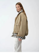 "Monsoon Climate" Retro Plaid Stitching Cotton Fabric Silhouette Spring New Short Jacket for Women