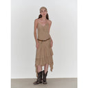 "Heart-Beating Invitation" Lazy Copper-Ammonia Rayon V-Neck Irregular Adjustable Mid-Length Suspender Dress