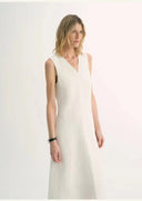 Lightweight and Zero-Pressure Cupro Linen Textured Anti-Wrinkle V-Neck Sleeveless A-Line Dress