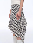 Tencel Acetate Plaid Irregular A-Line Skirt"Full-Level Ballet"