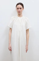 "First Love Island" Cotton Stand Collar Pleated Short Sleeve Shirt Dress for Women