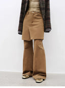 "Culotte Declaration" Retro Split Design Fake Two-Piece Twill Brushed Slightly Flared Slim Jeans