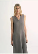 Lightweight and Zero-Pressure Cupro Linen Textured Anti-Wrinkle V-Neck Sleeveless A-Line Dress