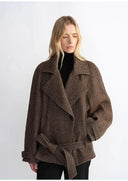 "Warm Cocoon" Italian Herringbone Wool Classic Lapel Micro-Coon Short Wool Coat for Women