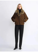 Custom-Woven Flocked Denim, Detachable Raccoon Fur Collar, 90% White Goose down Jacket, Loose Parka for Women