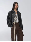 Imported Waxed Sheep Leather Retro Work Jacket Coat for Women "Fashionable Luke"