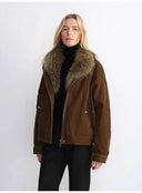 Custom-Woven Flocked Denim, Detachable Raccoon Fur Collar, 90% White Goose down Jacket, Loose Parka for Women