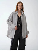 "Striped Fantasy" Casual Asymmetric Slanted Front Two-Wear Striped Long Sleeve Shirt