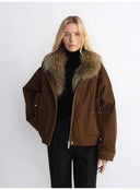 Custom-Woven Flocked Denim, Detachable Raccoon Fur Collar, 90% White Goose down Jacket, Loose Parka for Women