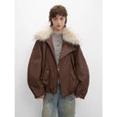 Cutting-Edge Style, Warm and Detachable Raccoon Fur Collar Short Silhouette down Jacket